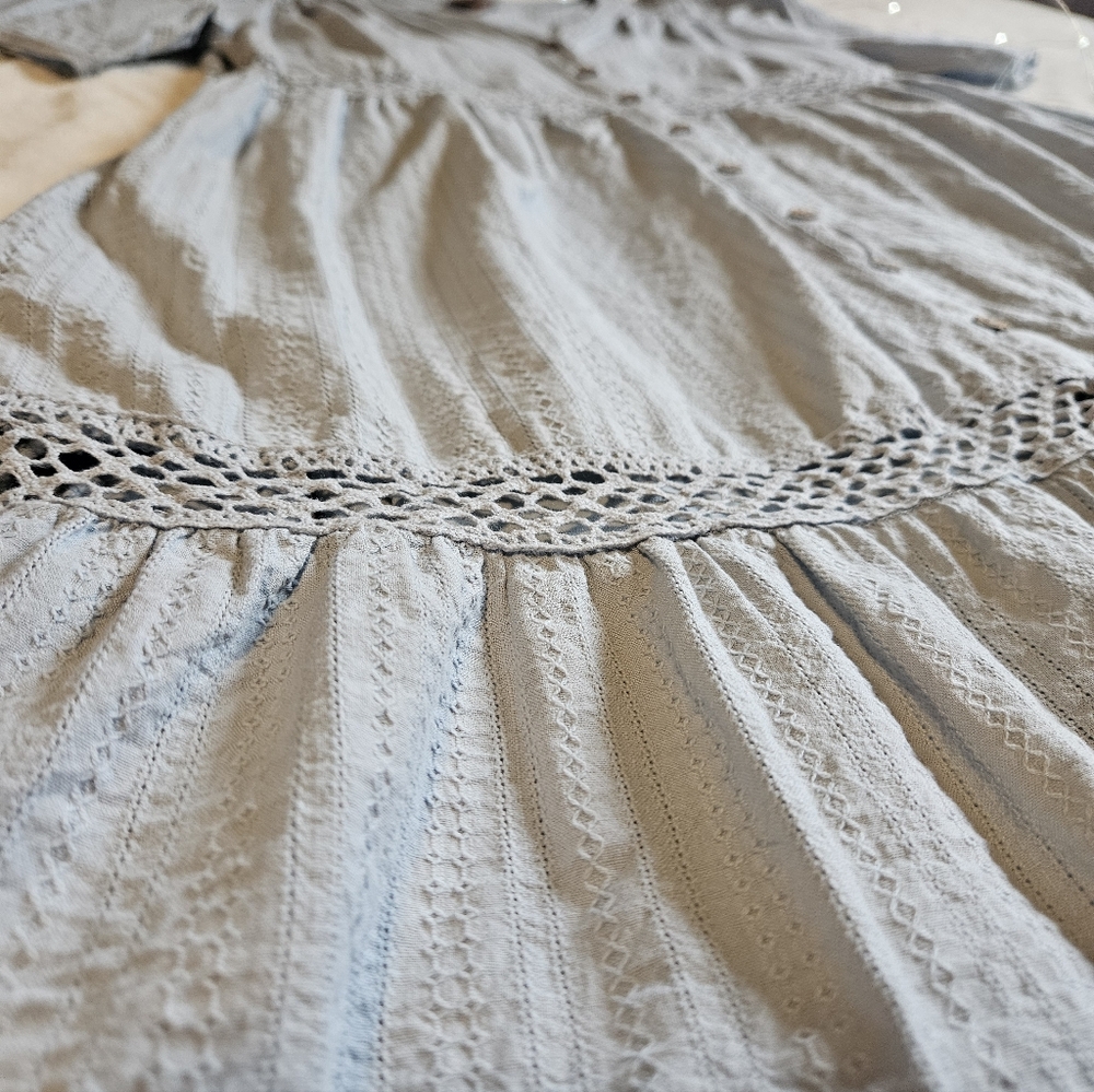 2/$10 Knox Rose Cottagecore Pale Blue Textured Button-Front Dress - Picture 5 of 8